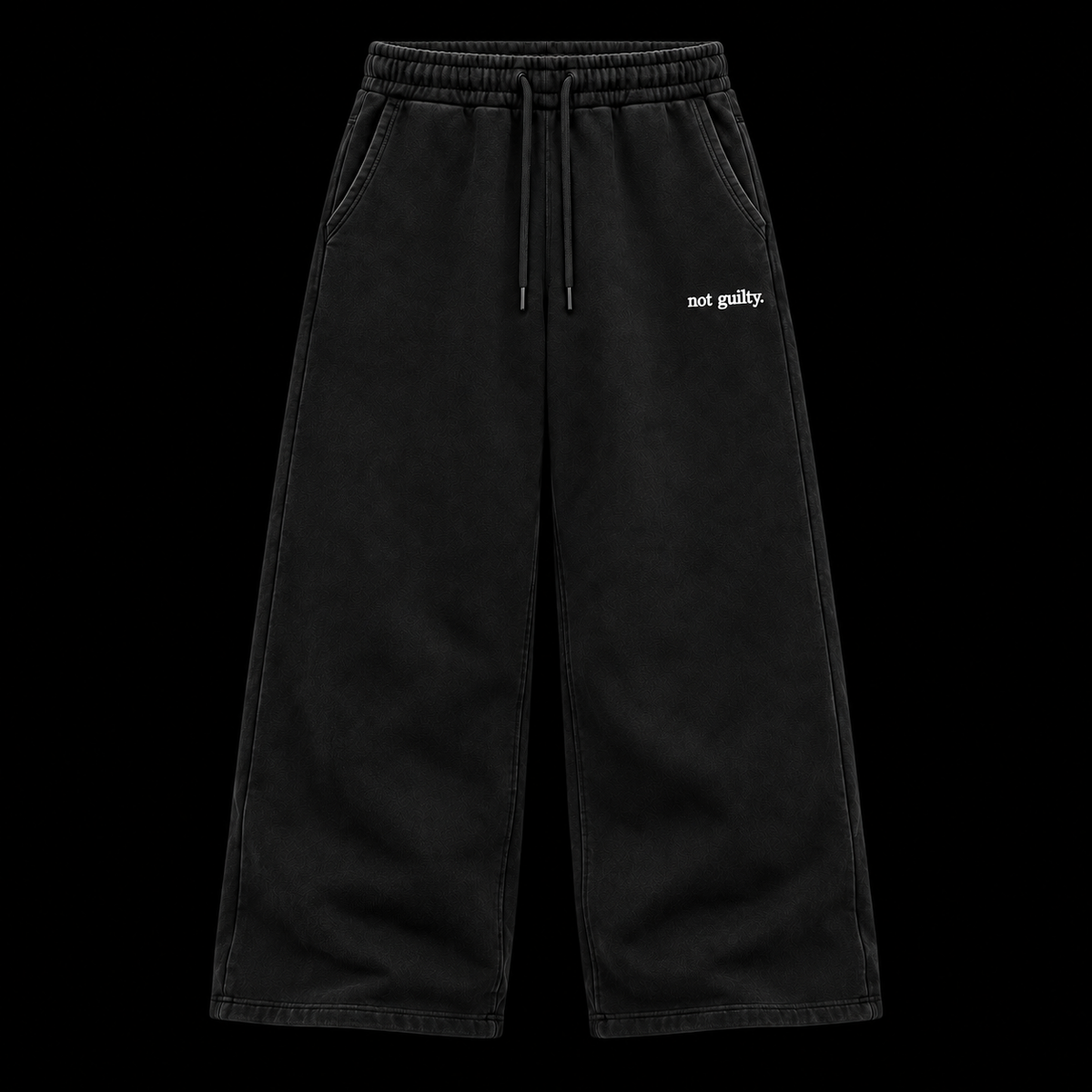 not guilty. Signature Sweatpants black baggy on black background