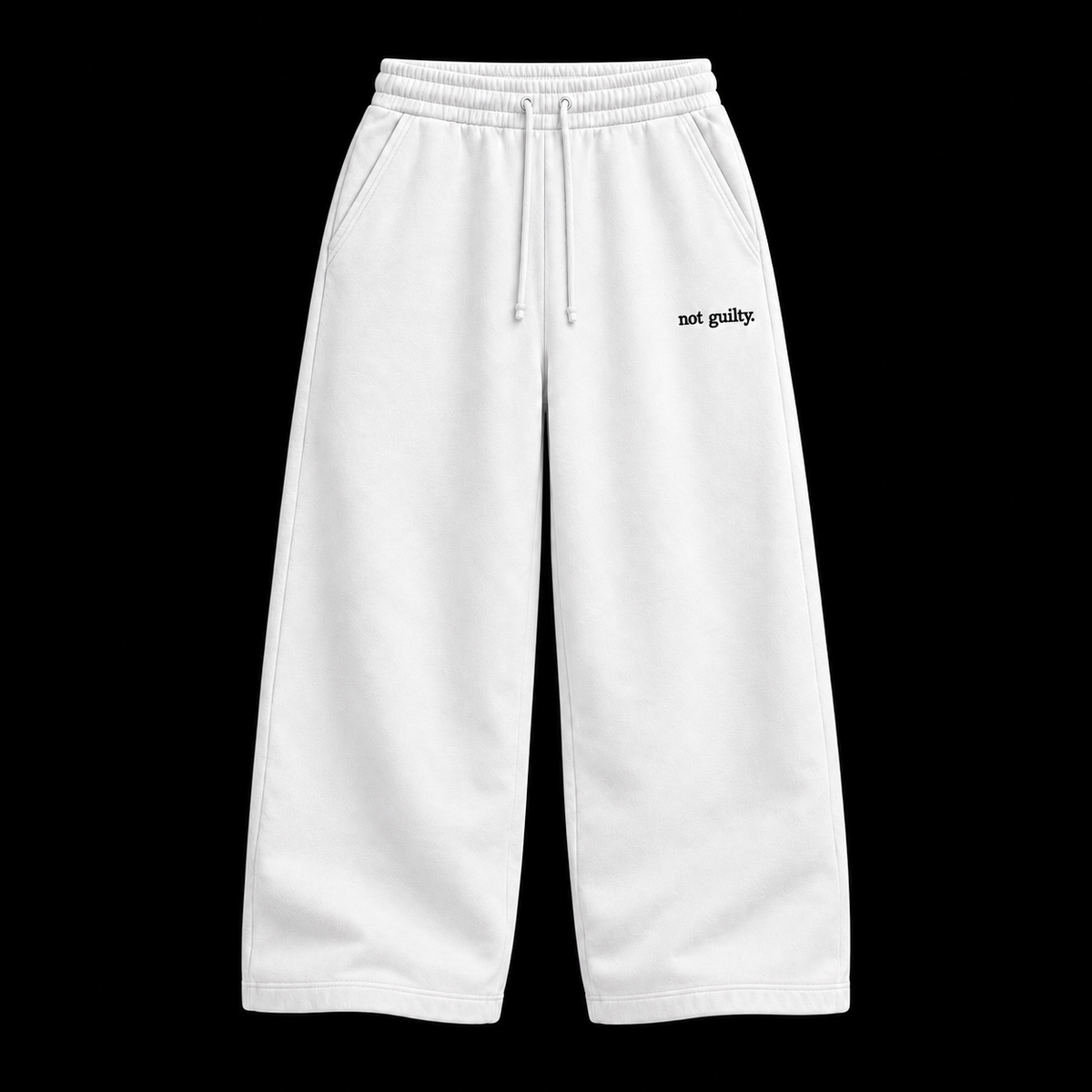 not guilty. Signature Sweatpants white baggy on black background